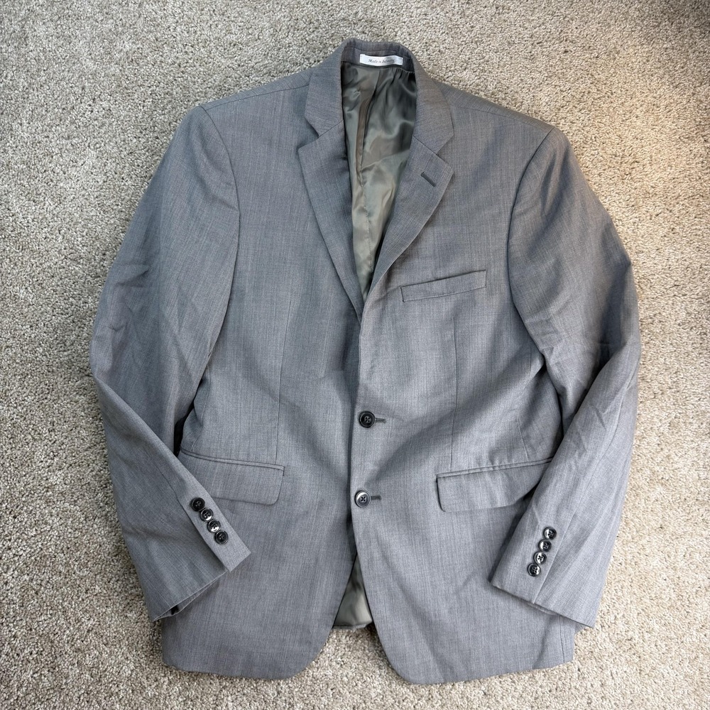 Calvin Klein Suit Jacket Mens 40S Gray Slim Fit Wool Solid 2 Button Notch Lapel